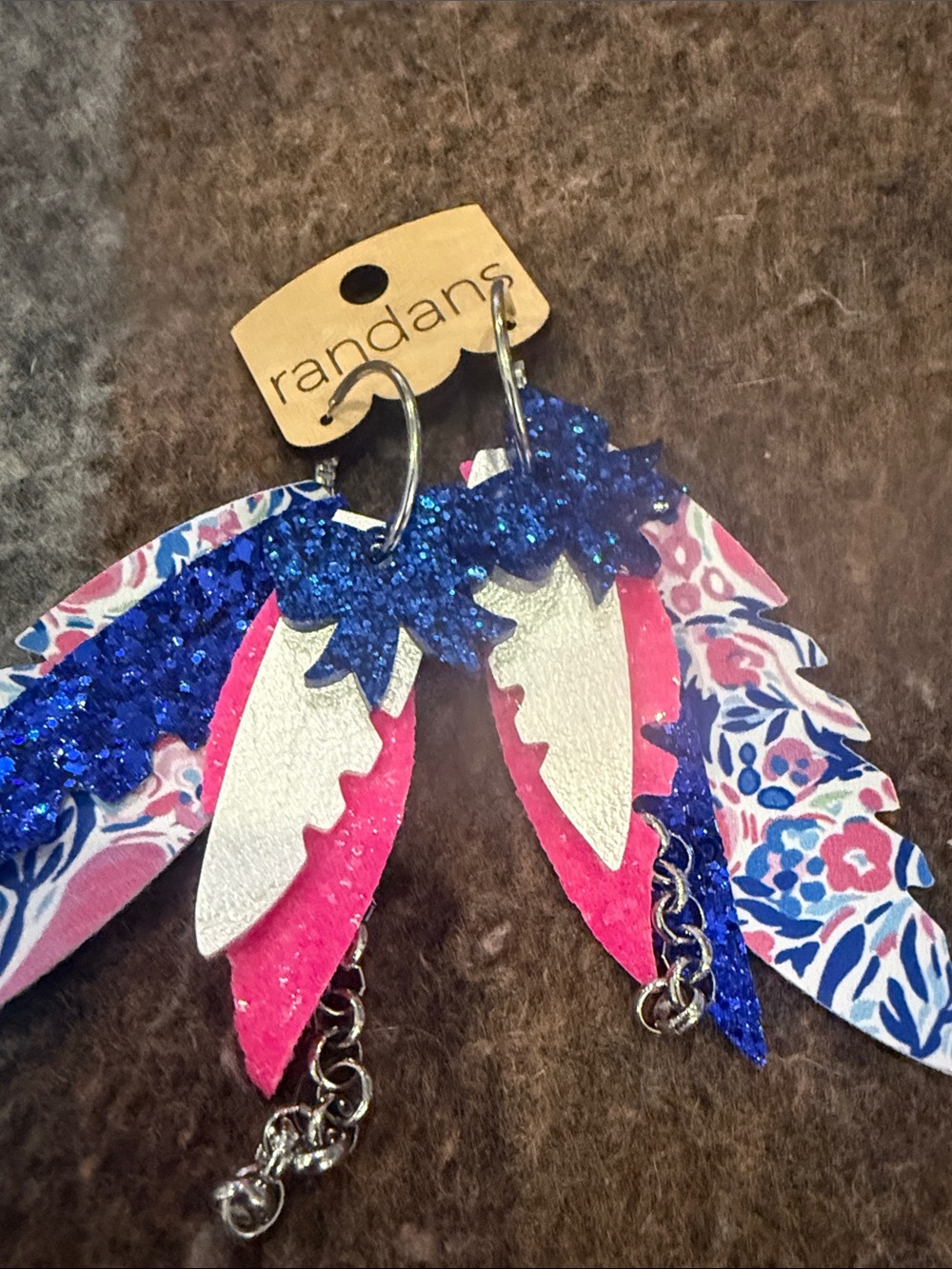 Randang Multi-Color Feather Drop Earrings — Blue & Pink